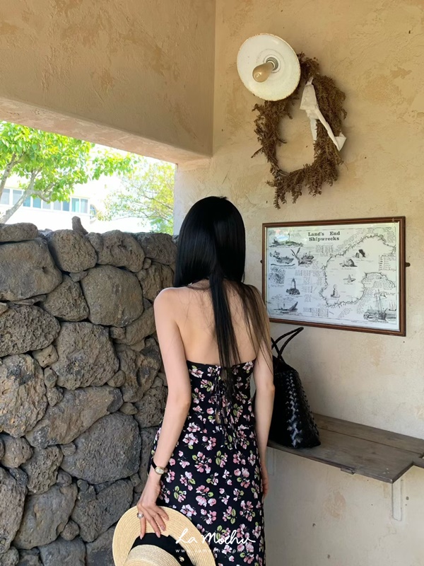 高級花布掛脖上衣